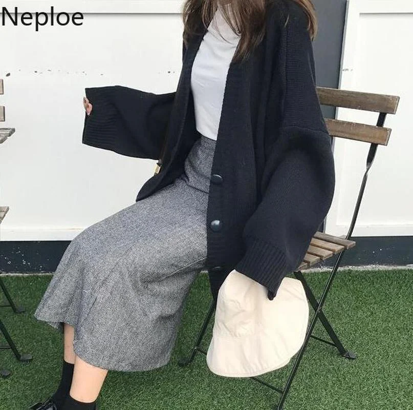 Neploe Oversized Cardigan Women Thick Coat 2023 Autumn Winter Sweaters Tops Korean Retro Pull Femme Jacket Knit Black Cardigans