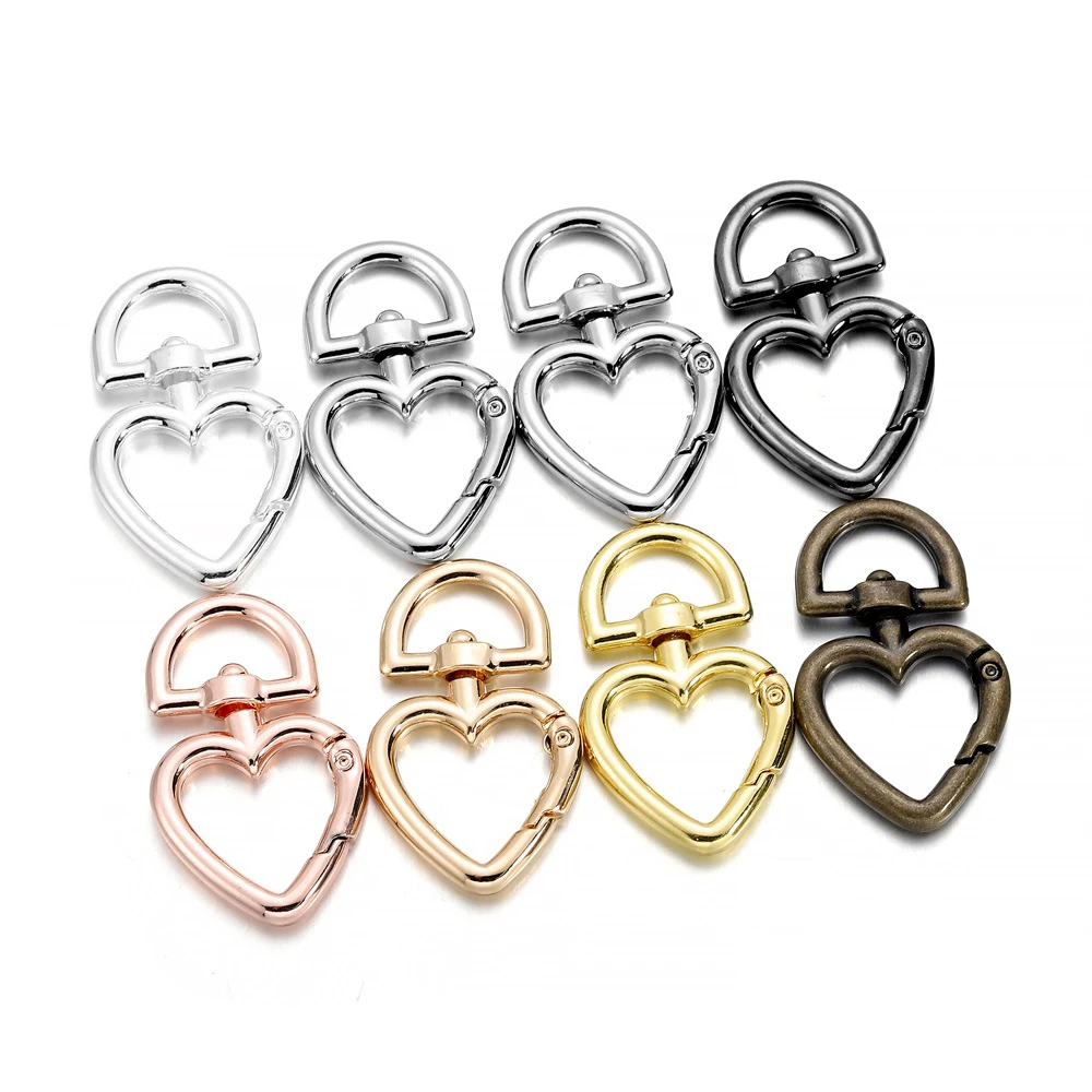 5Pcs/lot Peach Heart Shape Metal Spring Clasp Hooks Carabiner Key Ring Connectors For DIY Keychain Jewelry Making Accessories