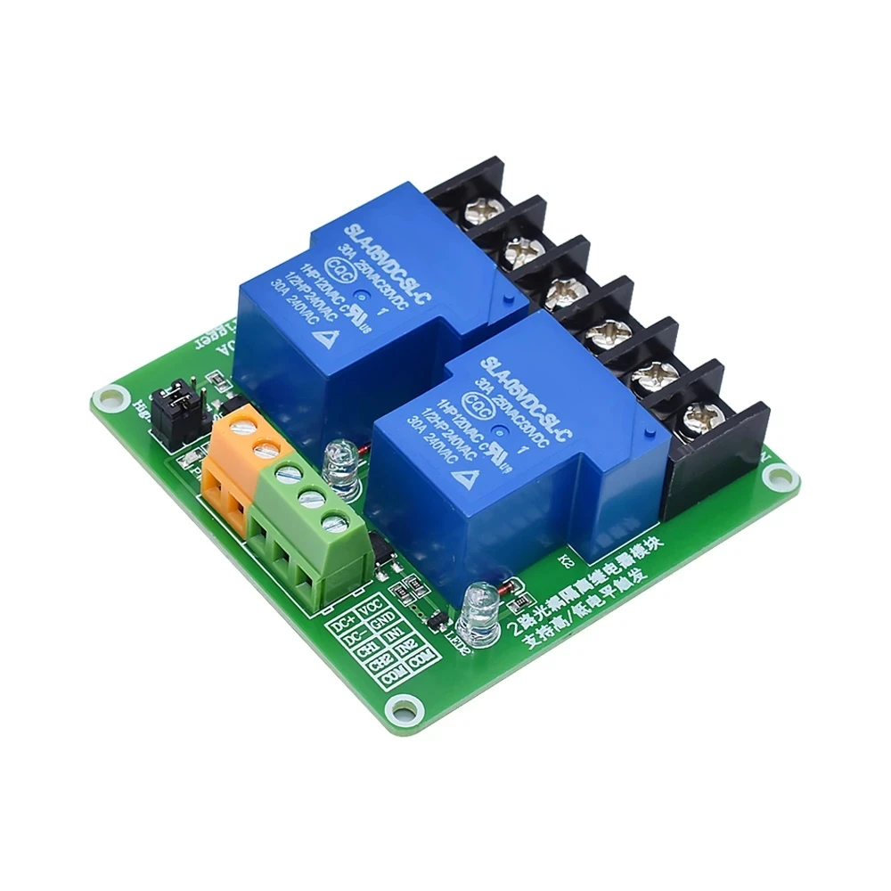 ONE TWO 1 2 channel relay module 30A with optocoupler isolation 5V 12V 24V supports high and low Triger trigger