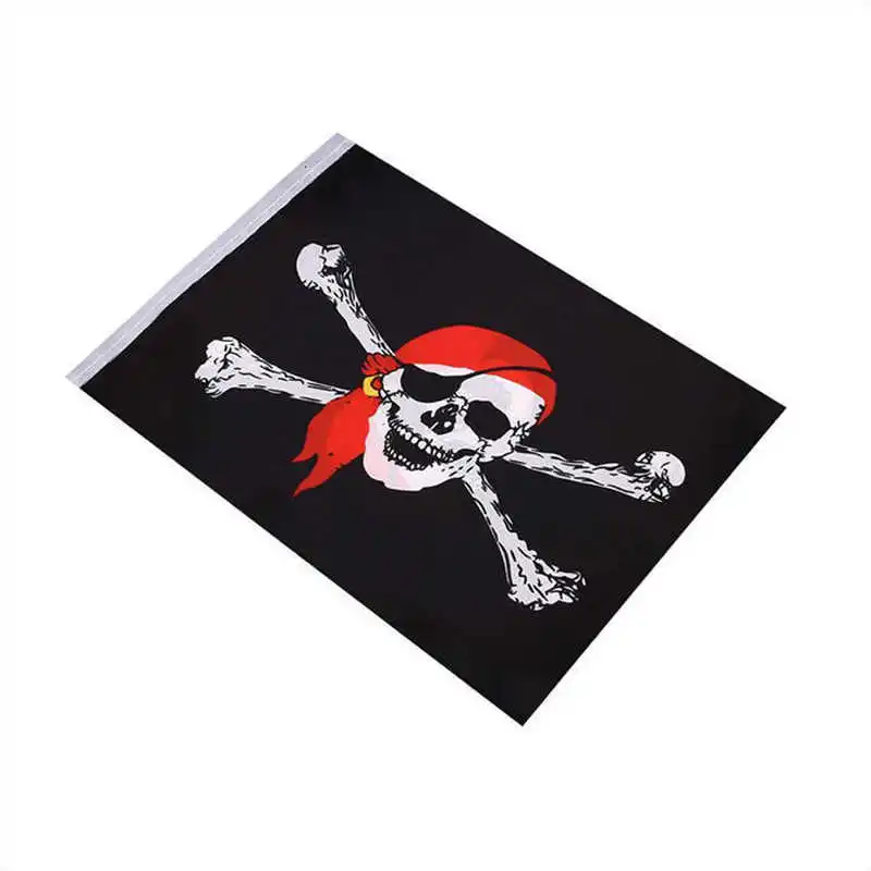 20PCS Hanging Pirate Flag 14x21cm Red Scarf Skull Printed Black 6M Length Home Party Decorative Flags And Banners