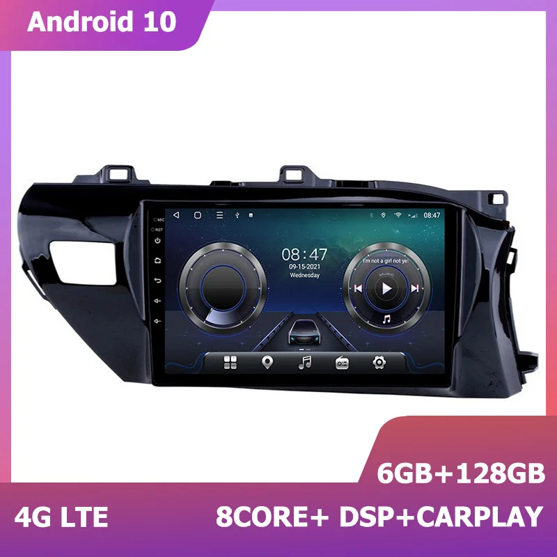 HIRIOT 10 inch Multimedia video Player Android 11 For RHD Toyota Hilux 2016 2017 2018 carplay Navigation GPS Sat Navi 6+128G DSP