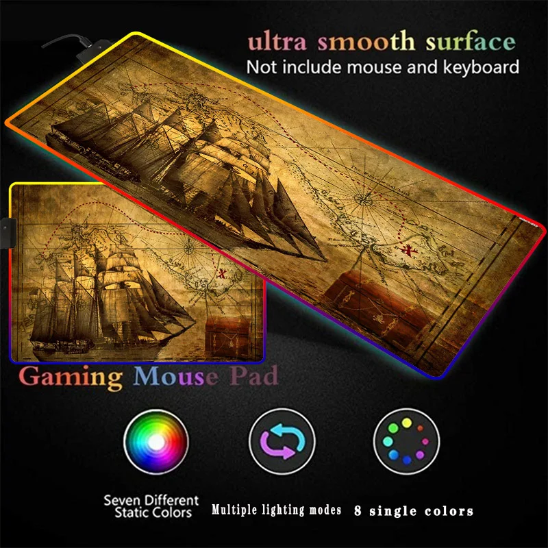 

Retro Sailing Boat RGB Gaming Colorful Led Mousepad Large Prefessional Computer Mouse Mat Lighting Keyboard Mouse Pad Desk Mat