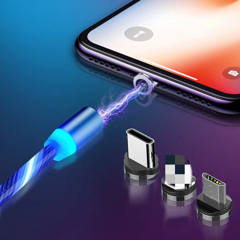 Câble magnétique LED USB Micro et Type C, charge rapide, cordon de chargeur aimanté pour Samsung, Xiaomi, iPhone