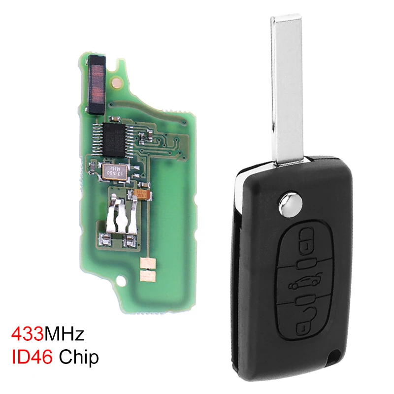 

433MHz 3 Button Uncut Flip Remote Car Key Fob ID46 Chip Keyless Entry Transmitter Auto Key for Citroen C3 C4 C5 Models 2005-2011