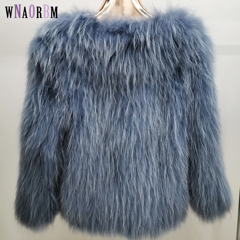 New raccoon fur women's fur in autumn and winter young fashion 100% real raccoon fur, real fox fur coat Length 60 cm