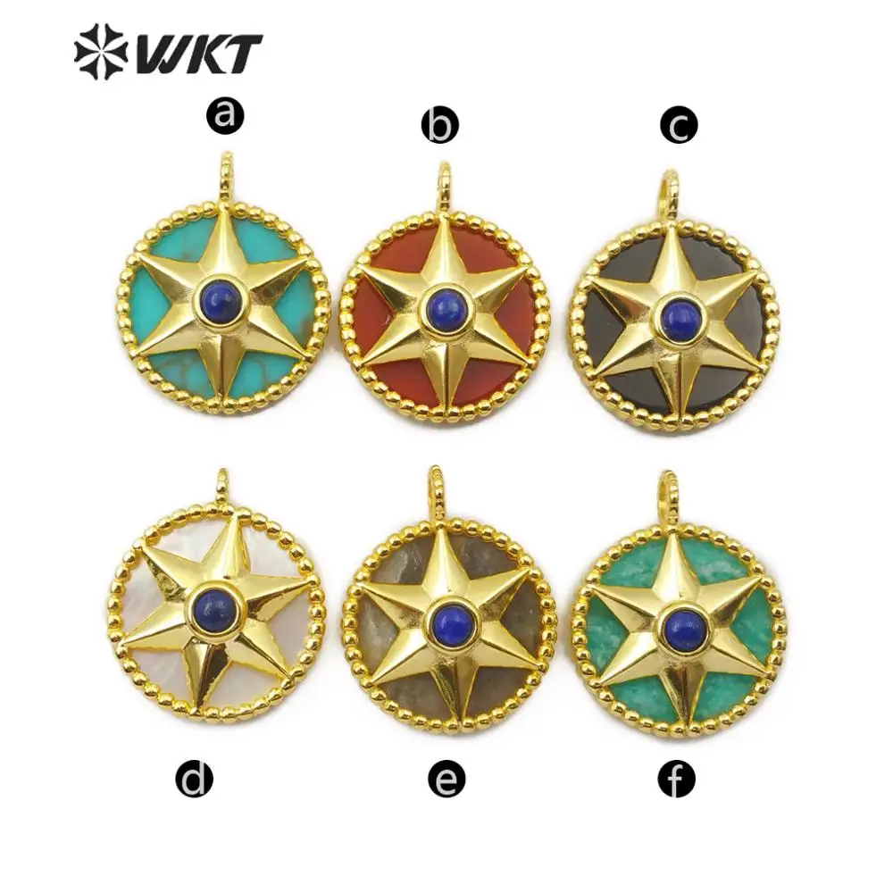 WT-P1488 WKT Optioneel Meerdere Kleuren Goud Electroplated Ronde Star Patroon Hanger Mode Hanger Bevindingen Sieraden Benodigdheden