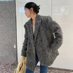 2021 inverno nuovo corto Design di alta qualità cappotto di lana di pelliccia grigia coreana abito retrò cappotto di lana da donna