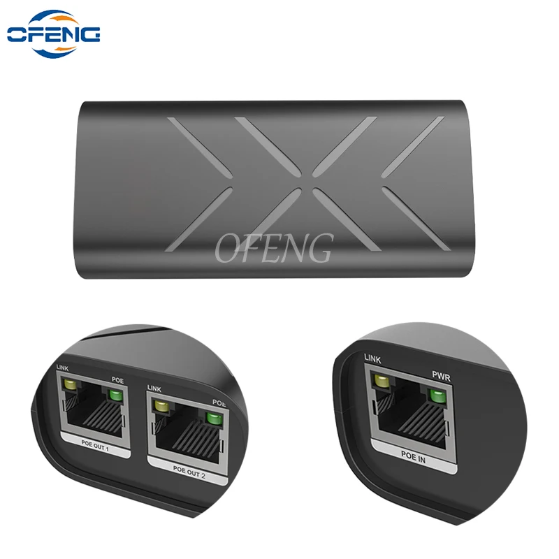 

POE Extender with IEEE 802.3af Standard, 1 Input and 2 Output, Transmitter Distance 200m, NVR IP Camera Wireless AP 3 Port DIY