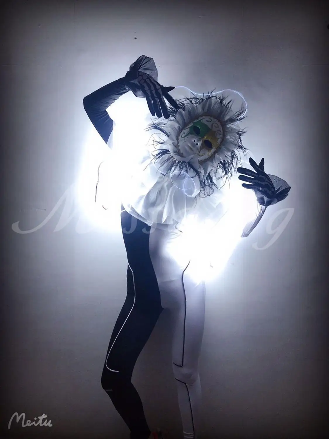 

Cosplay party led light up gost costume cool black white jumpsuit nightclub dance outfit cosplay bodysuit