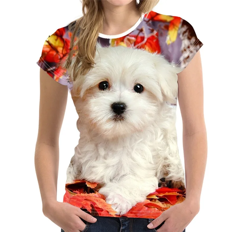 T-shirt manches courtes col rond pour femme, estival et décontracté, avec impression de chien mignon en 3D, à la mode, Harajuku, 5XL