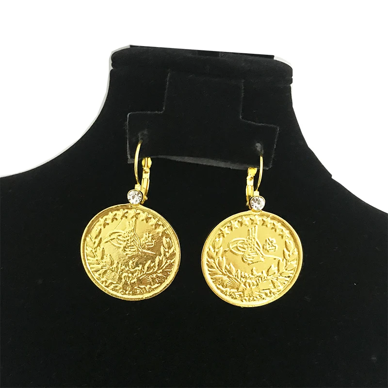 Algerian metal woman coin earrings Arabic lettering engraved earrings pendant emblem ethnic style earrings jewelry