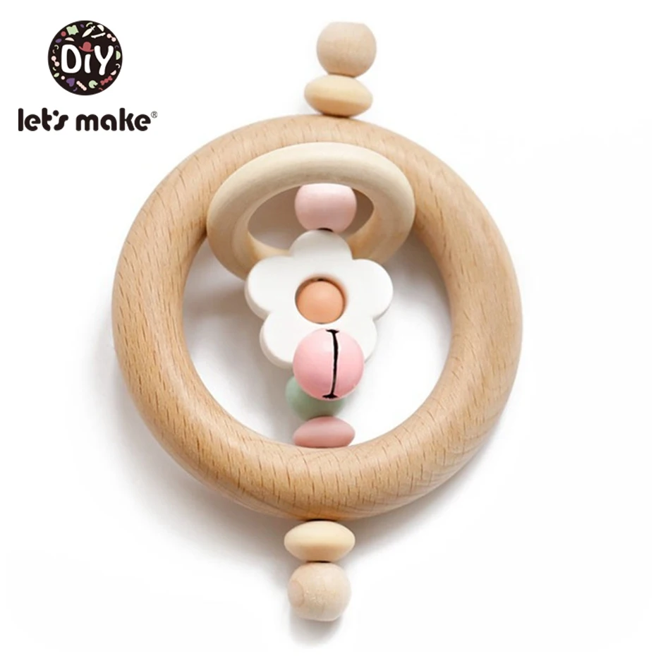 Wooden Rattle Baby Toys 1pc Beech Bear Hand Teething Wooden Ring Baby Rattles Play Gym Montessori Toy Stroller Educational Toys