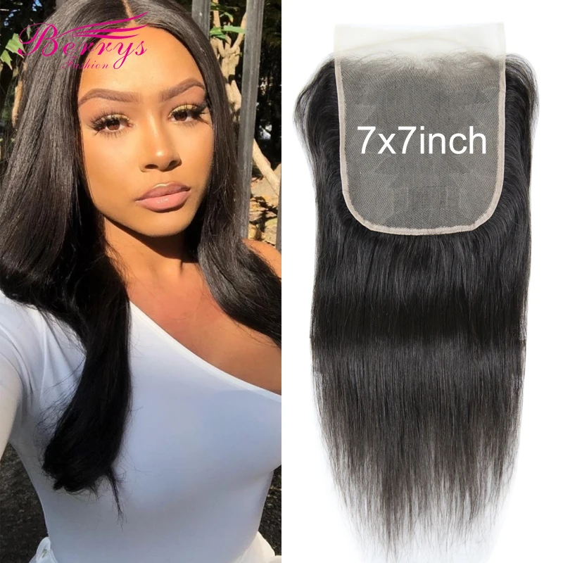 7x7 HD Closure Straight Brazilian Hair Pre pluncked Transparent Lace Closure Unprocessed Human Hair Extensions Berrys Fashion