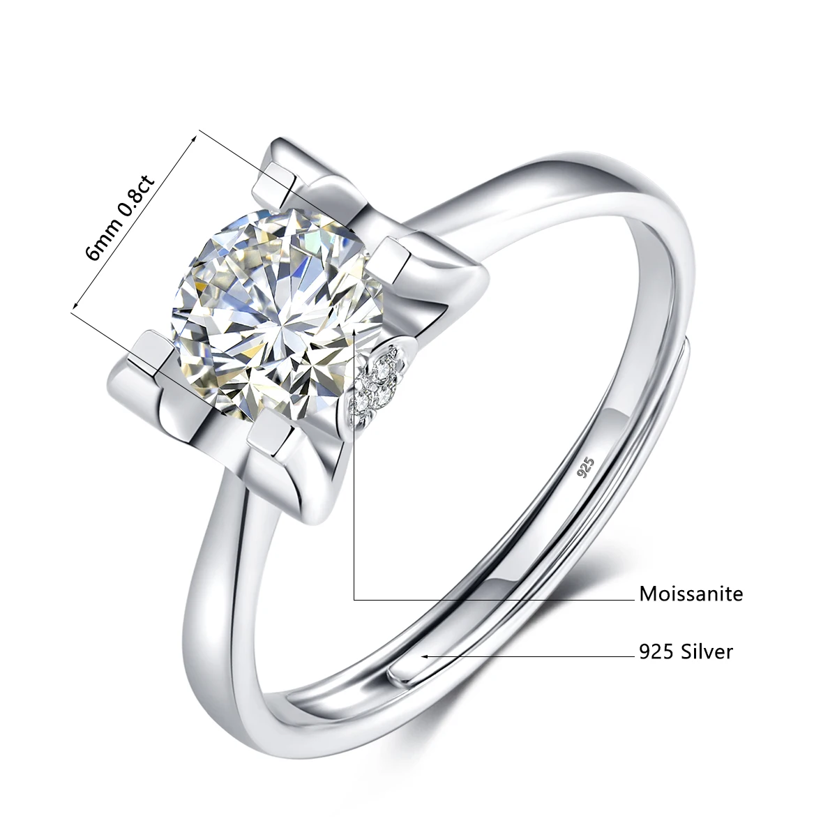 Imagem -04 - Szjinao 6*6 mm Corte Redondo Menina Anel Feminino 2023 Tendência Casamento Bandas Moissanite Anel de Noivado Noiva 925 Prata Jóias Finas Presente