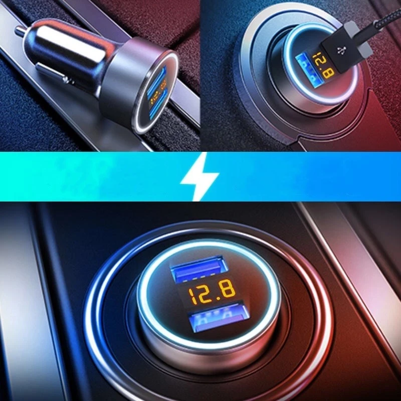 Car Chargers Fast Charging For Samsung Huawei Iphone 13 8 Plus Universal Aluminum Dual USB Car-charger Adapter 3.1A 5V 2 Ports