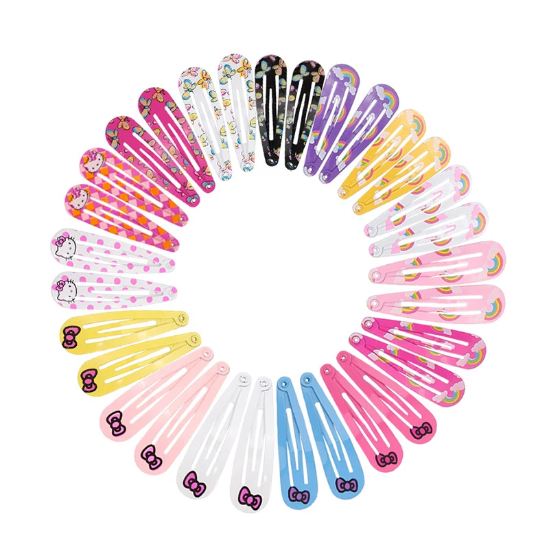 20Pcs/Set Colorful Snap Hair Clips Child Metal Barrette Geometric Solid Color Hairpins Girl Kids Hairgrip Baby Hair Accessories