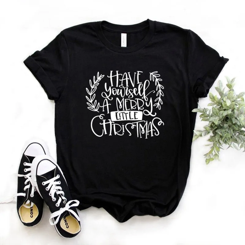 Women Short Sleeve O Neck Loose T-shirt Ladies Tee Shirt Women T Shirt Have Yourself A Merry Little Christmas Print Tshirt