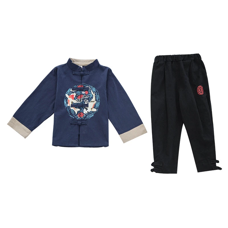 Vêtements traditionnels chinois pour enfants, olympiques de nouvel an pour garçons, ensemble haut et pantalon, Hanfu imbibé, cosplay pour enfants,