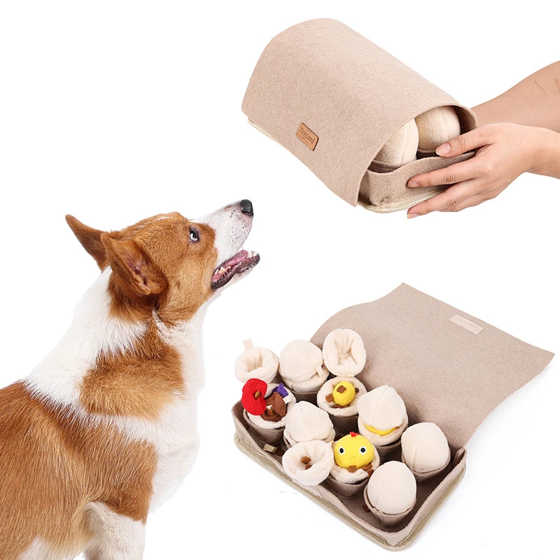 Round Egg Box Shape of Dog\'s Sniffing Toy, Soft Pet Nose Work Smell Snuffle Box, Training Feeding, Felt Dog Play Case, Puzzle To