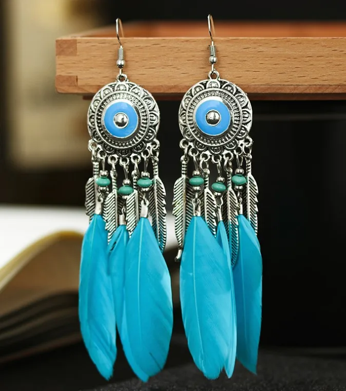 2021 Long Tassel Fashion Feather Style Ethnic Boho Big Dangle Statement Earring Wedding Earrings Accessories 30 pairs  Wholesale