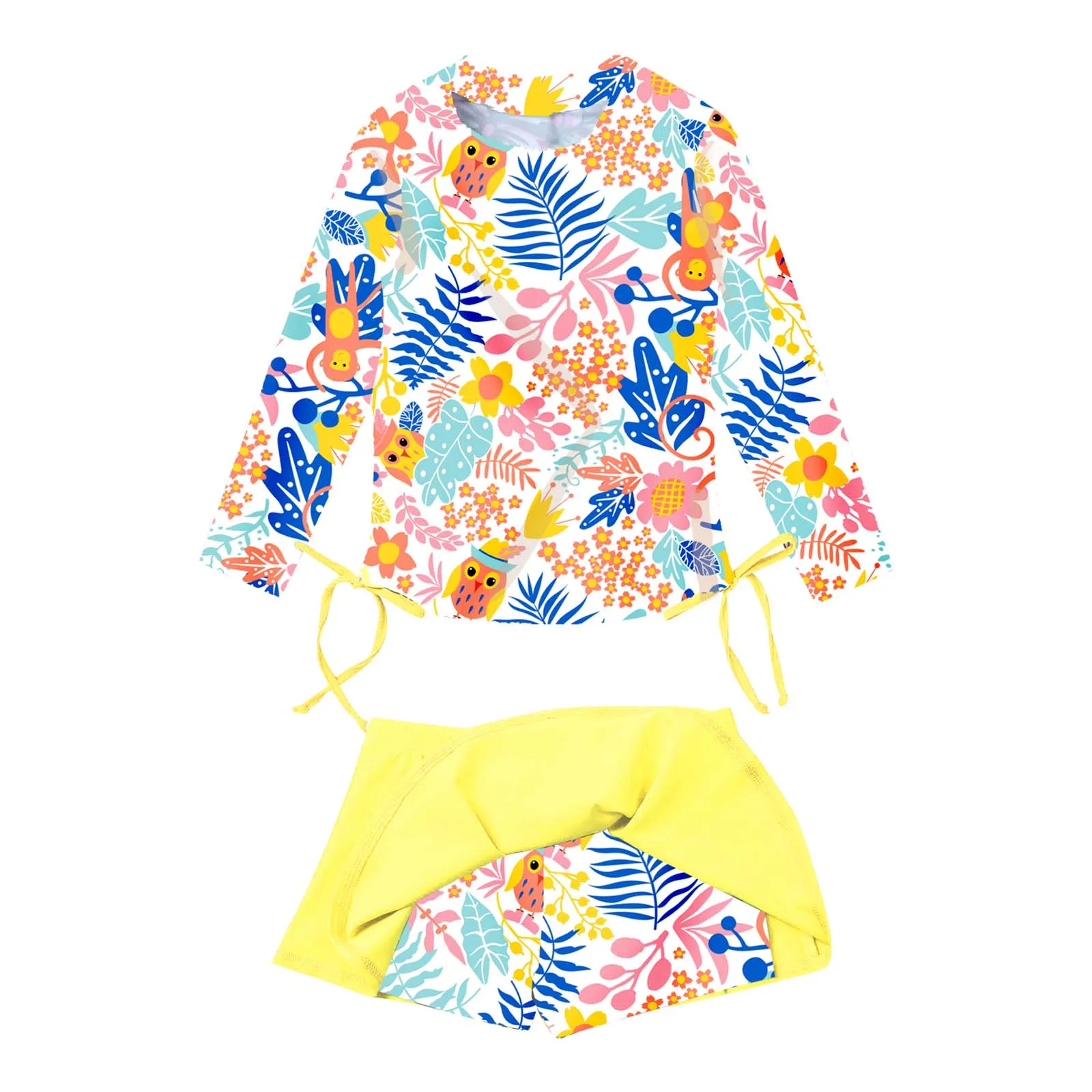 أطفال بنات قطعتين ثوب السباحة الأطفال ملابس السباحة زهرة ملابس منقوشة بكم طويل ملابس السباحة مع تنورة مجموعة ملابس السباحة الشاطئ