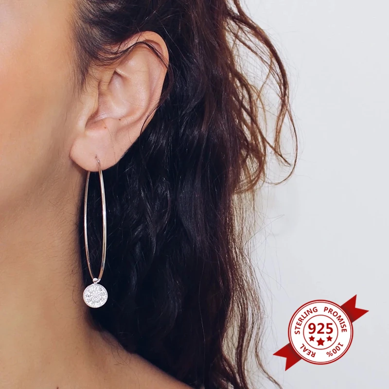 925 Sterling Silver Ear Buckle New Women Hoop Earrings Big Circle 57mm High Quality Jewelry For Fashion Ladies Birthday Gifts