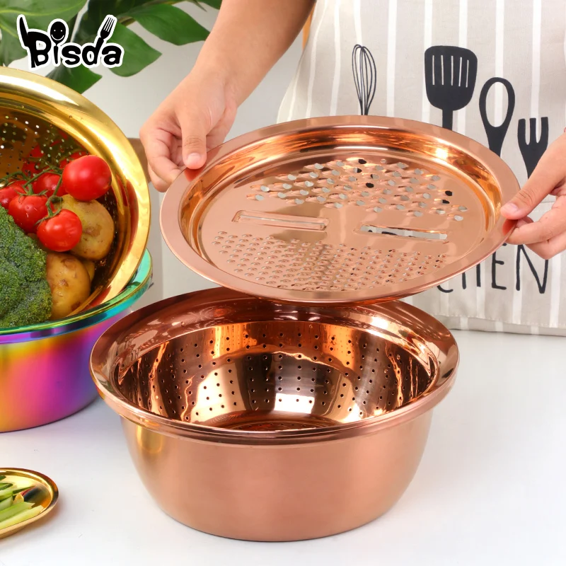 Kitchen Tool Stainless Steel Drain Pot Strainer Basket Vegetable Slicer Food Chopper Vegetable Cutter Grater Kitchen Accessories