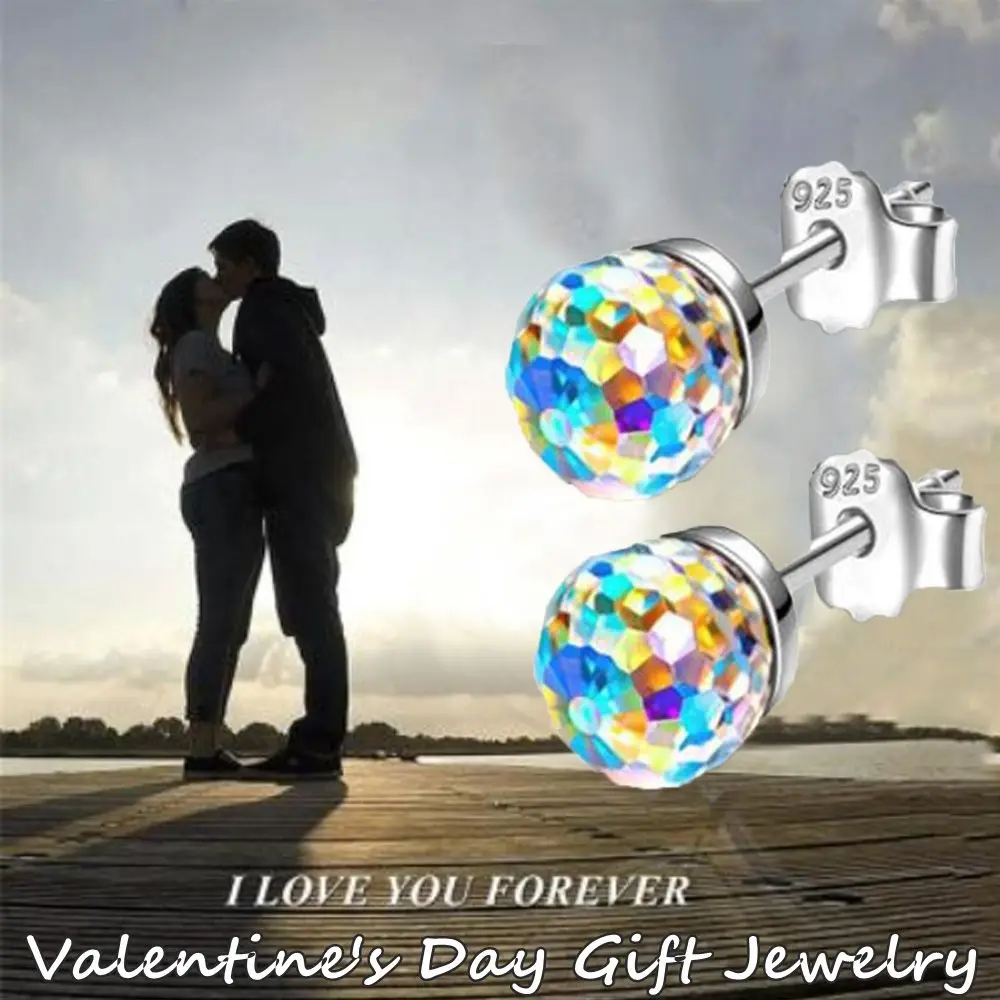 Nuovi orecchini di cristallo colorati in argento 925 Matrimonio Regalo di San Valentino Orecchini a bottone Gioielli di moda Orecchini con sfera di cristallo per feste