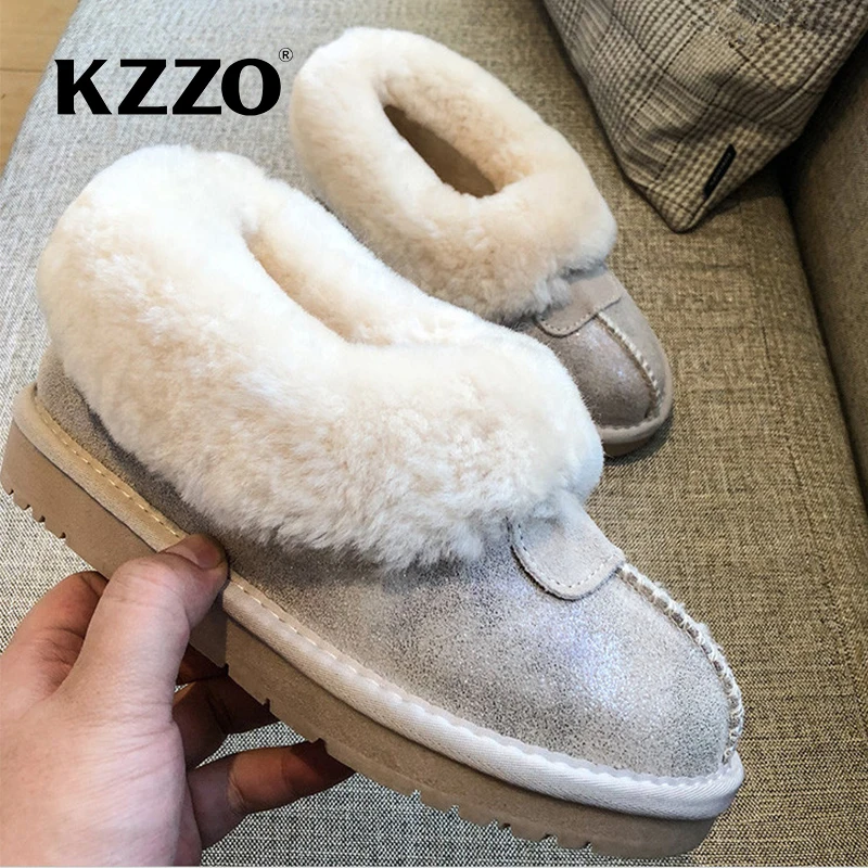 Klzo nowy przyjeżdża Australia kożuch kobiety śnieg buty Shearling wełna futro pokryte zimowe ciepłe buty kostki płaskie buty antypoślizgowa podeszwa