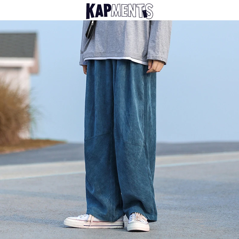 KAPMENTS-Pantalon large en velours côtelé Harajuku pour hommes, salopette masculine, streetwear japonais, pantalons de survêtement, jogging