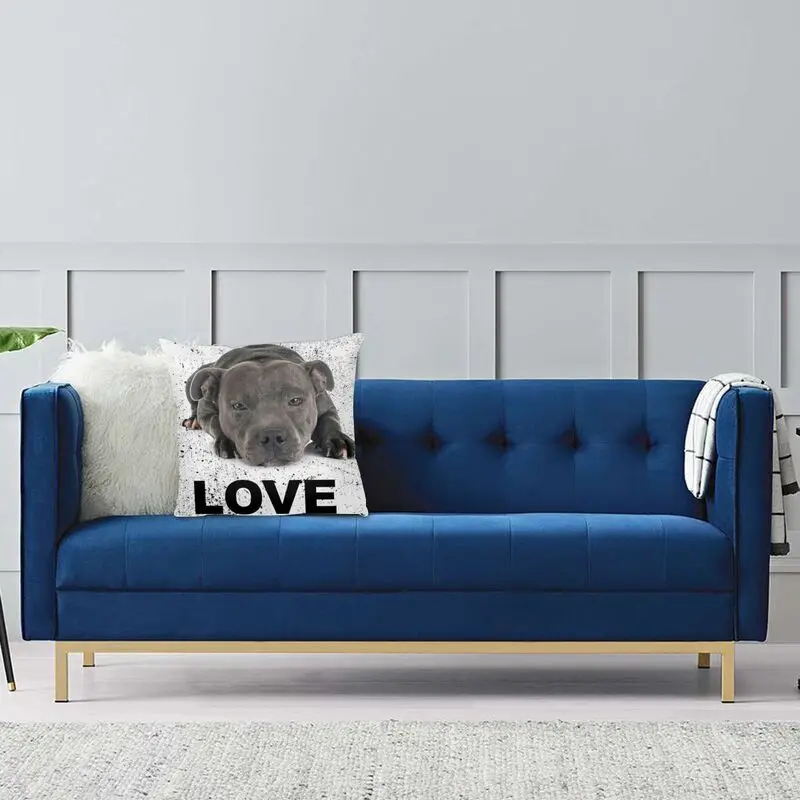 Luxury Cute Staffordshire Bull Terrier Dog Love Cushion Cover for Sofa Velvet Animal Throw Pillow Case Bedroom Decoration