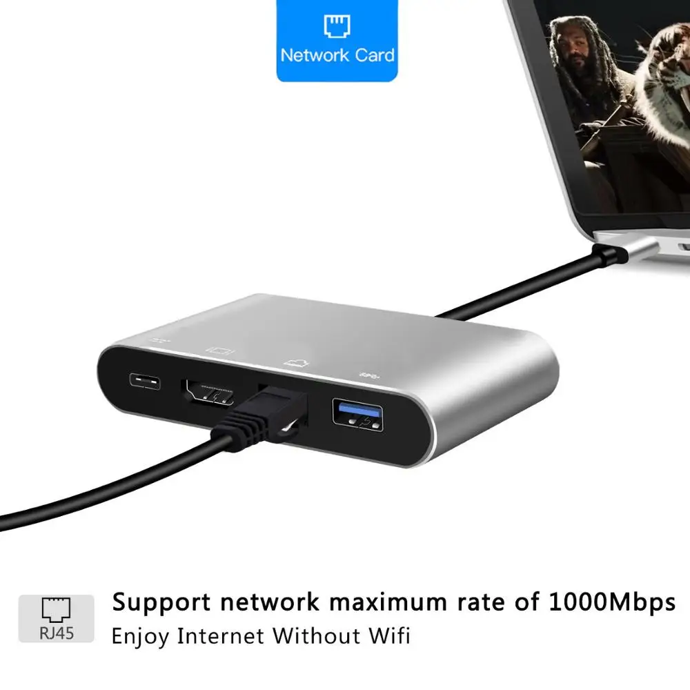 Imagem -03 - Usb Tipo-c Thunderbolt para Hdmi 4k Ethernet Gigabit Adaptador Usb-c Usb 3.0 Hub Conversor Tipo-c pd Otg Hub Adaptador para Macbook