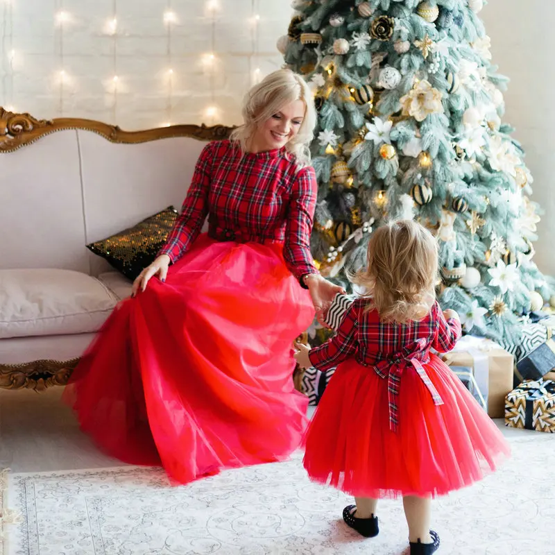 Plaid red skirt for mother and daughter baby girl Christmas dress for mother and daughter