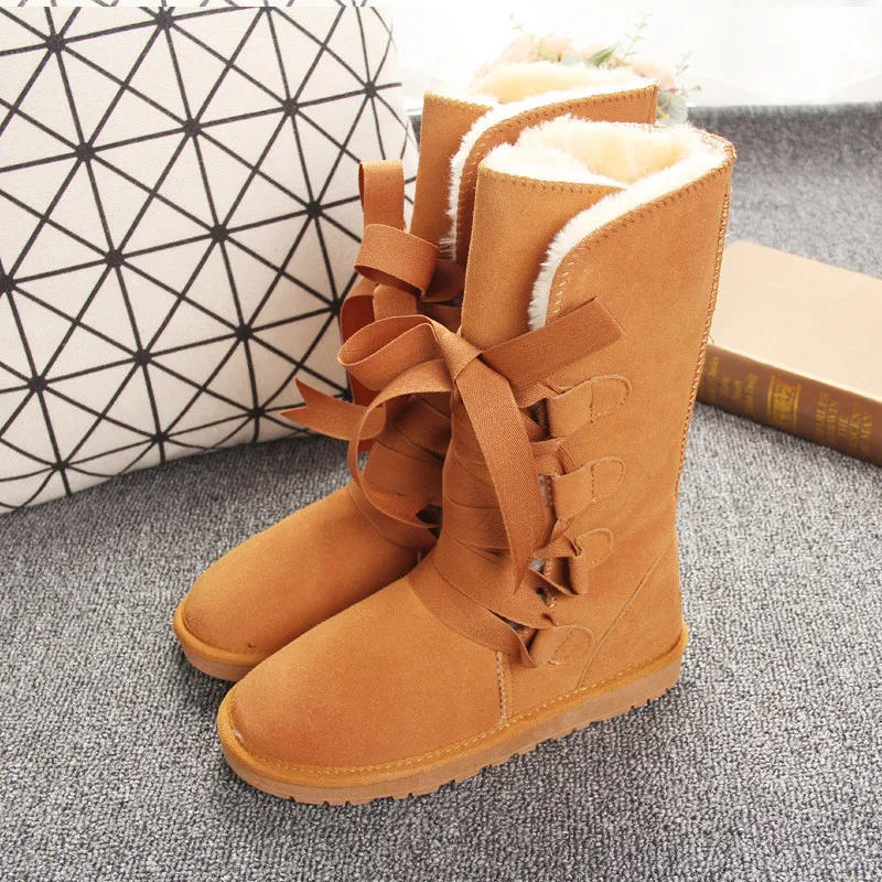 Shoes Women 2023 Cheap Lady Shoes Boots Genuine Leather Women Shoes Boots Long Winter Boots Lace Up Genuine Leather Snow Boots