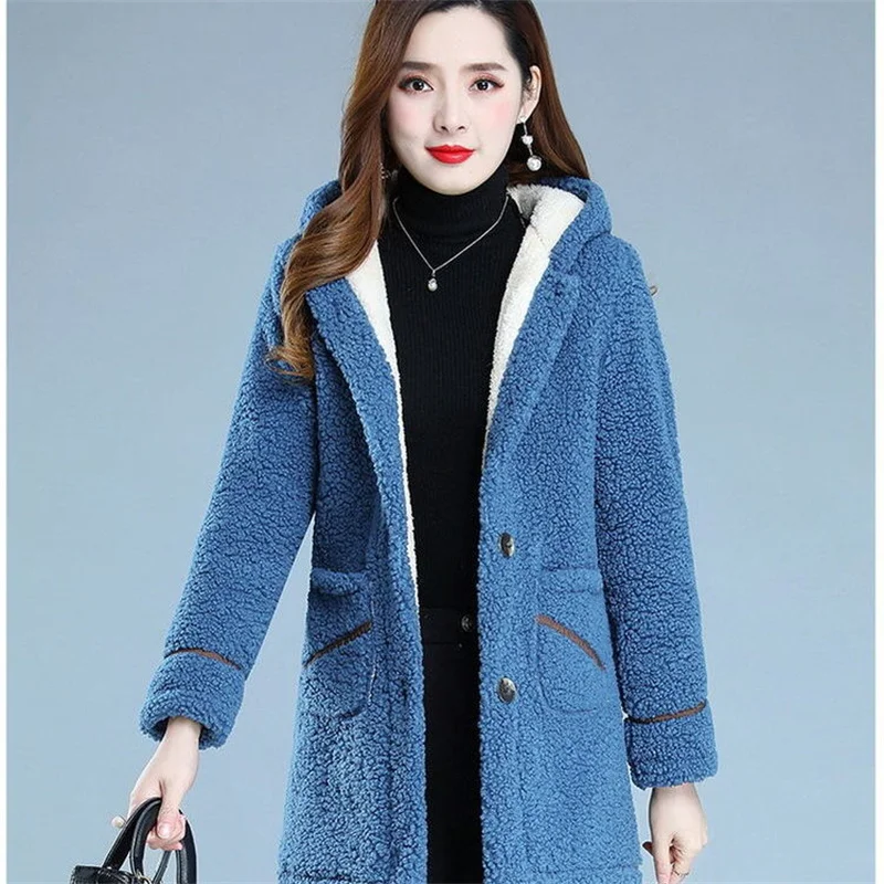 Mother Winter Warm Coat 2022 New Fashion Middle-Aged Women\'s Autumn Thick Velvet Jacket Thick Hooded Padded Jacket Female Button