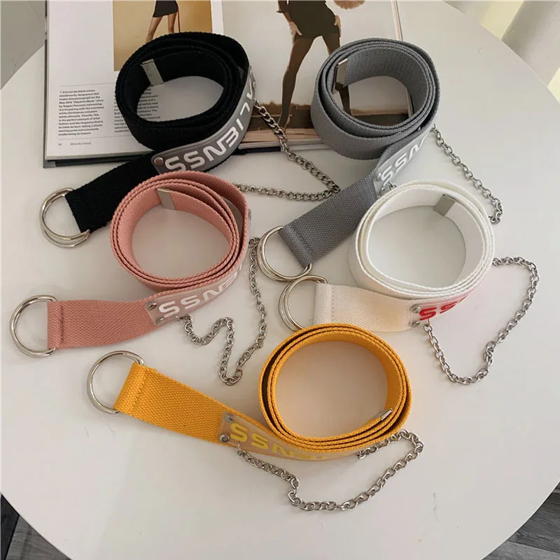 Couple Personality Double-Ring Buckle Chain Belt Tide Korean Version Of Ins Wind Canvas Multicolor Lengthened Casual Pant Strap