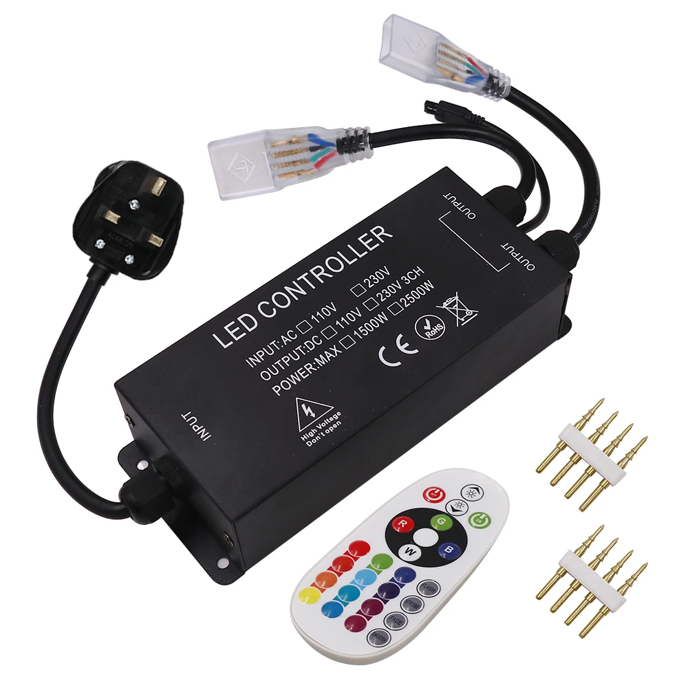 Imagem -03 - Rgb Controlador Eua 110v 1500w ue au uk 220v 2500w Rgb Controlador com 24key ir Remoto para 5050 2835 Led Tira Luz de Néon 10 mm