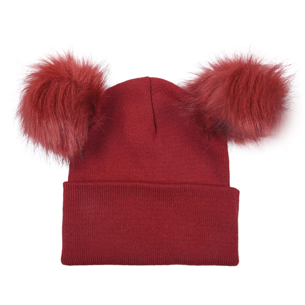 WZCX Double Pompom Skullies Beanies Solid Color Keep Warm Outdoor Unisex Women Elasticity Winter Pompom Hat Knitted Hat