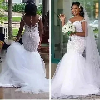 Robe de mariée sirène en dentelle et Tulle, sur mesure, 2022