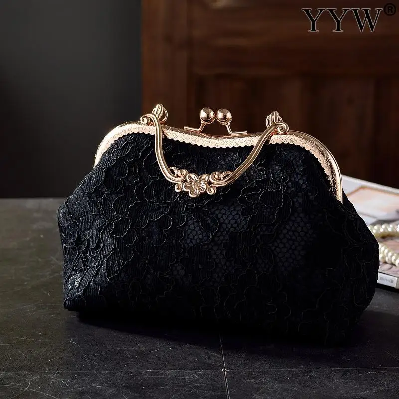 Vintage Satin Evening Party Clutch Bag Lace Purses and Handbags Metal Handle Luxury Designer Handbag Womens Hand Bag New Arrival