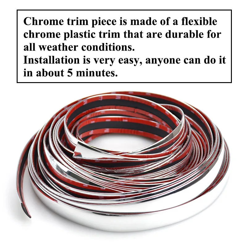 6/12/20mm Car Chrome Trim Piece Strips Headlight Taillight Cover Door Window Body Decorative Strip Moulding Interior Decoration