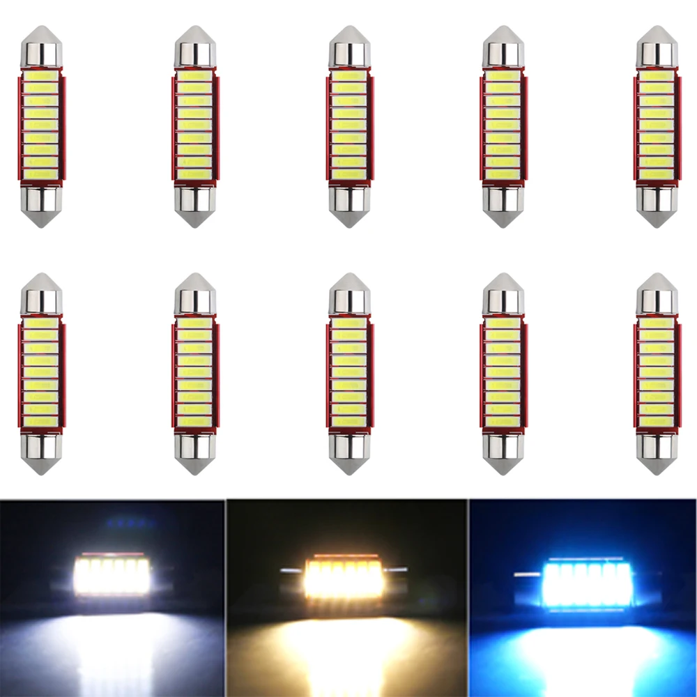 10pc C5W Festoon LED Bulbs Car Interior Accessories Lights Canbus For Auto Dome Makeup Lamps 3500K Warm White Ice blue 12V Diode