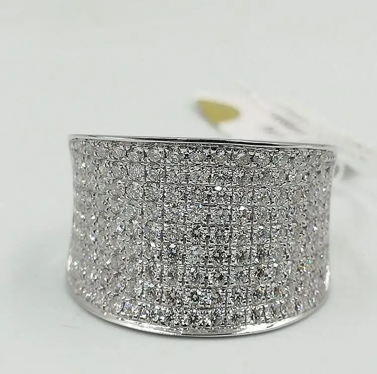 Sparkling Luxury Jewelry 925 Sterling Silver Pave White Sapphire CZ Diamond Gemstones Promise Women Wedding Band Finger Ring