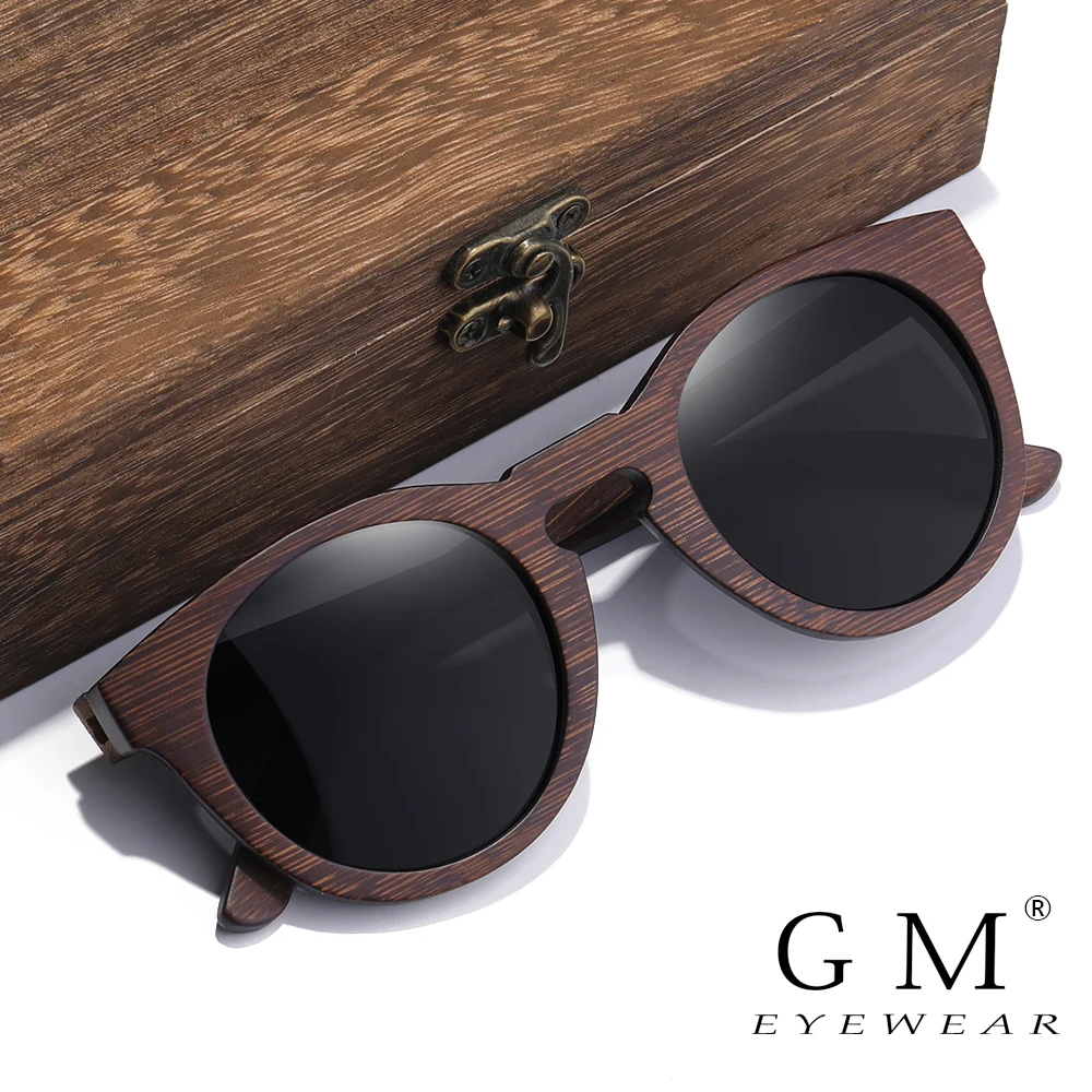 GM-gafas de sol ovaladas para hombre y mujer, lentes de sol polarizadas de madera 100%, a la moda, protección UV400, caja cuadrada de madera