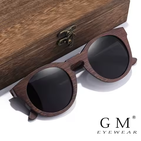 GM Oval Sunglasses 100% Wood Polarized Sunglasses Men Women Fashion Glasses UV400 Protection Eyewear back paper Box