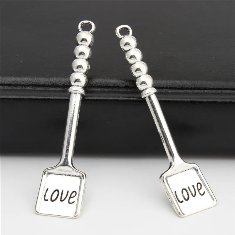 3Pcs  Silver Color Bing Love Pancake Spatula Charms Cooking Shovel Pedant Making Keychain Ornaments Jewelry 67X15mm A2924