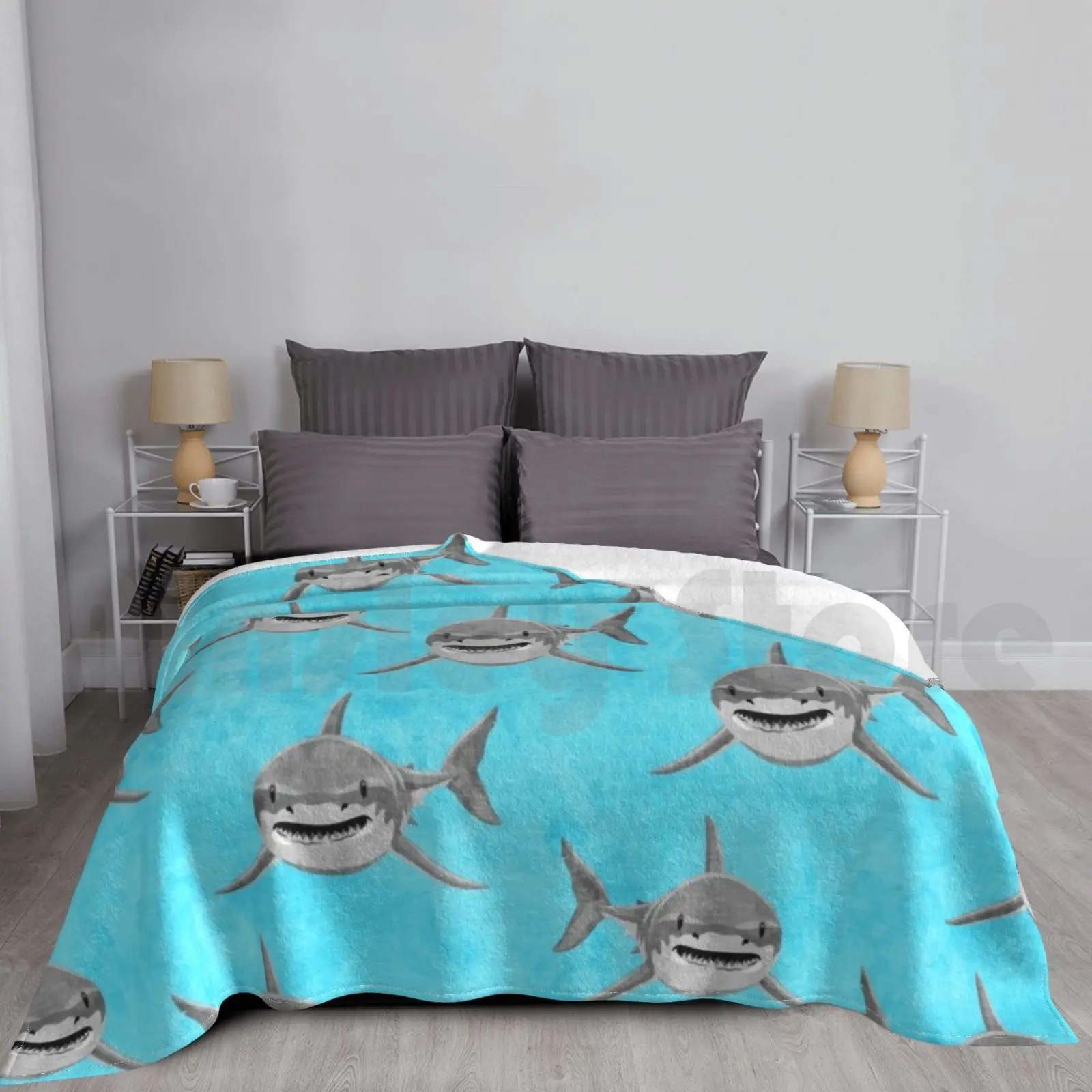 Great White Sharks-Teal Blanket Fashion Custom Sharks Great White Shark Lover Shark Week Shark Shark