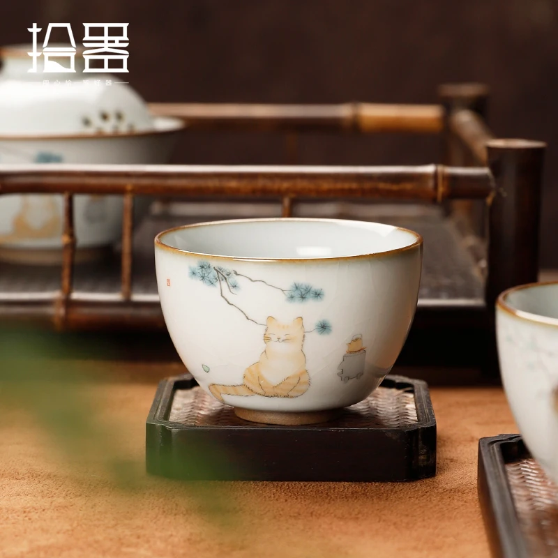 Ru Yao kitten master cup tea cup single individual cup tea bowl building ceramic Kung Fu tea cup tea ceremony tea set