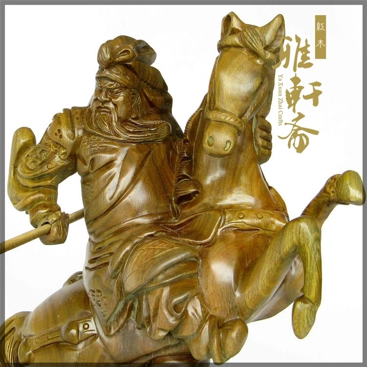 Guan Gong mahogany handicraft solid wood horse fortune seeking Fengshui ornament Green Sandalwood carving Buddha statue of Guan