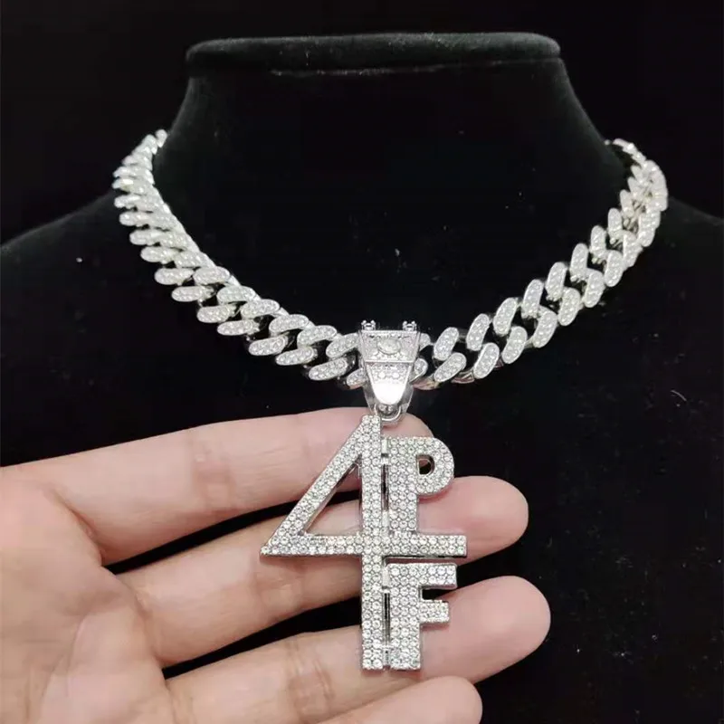 Men Women Hip Hop 4PF Letter Pendant Necklace Miami Cuban Chain Iced Out Bling Bling HipHop Necklaces Fashion Charm Jewelry